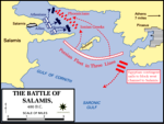 L'area della Battaglia di Salamina e la disposizione delle forze in campo (da Wikipedia)