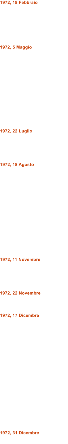 1972, 18 Febbraio        1972, 5 Maggio               1972, 22 Luglio      1972, 18 Agosto                 1972, 11 Novembre      1972, 22 Novembre    1972, 17 Dicembre                     1972, 31 Dicembre