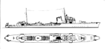 Profilo e pianta del cacciatorpediniere Bombardiere